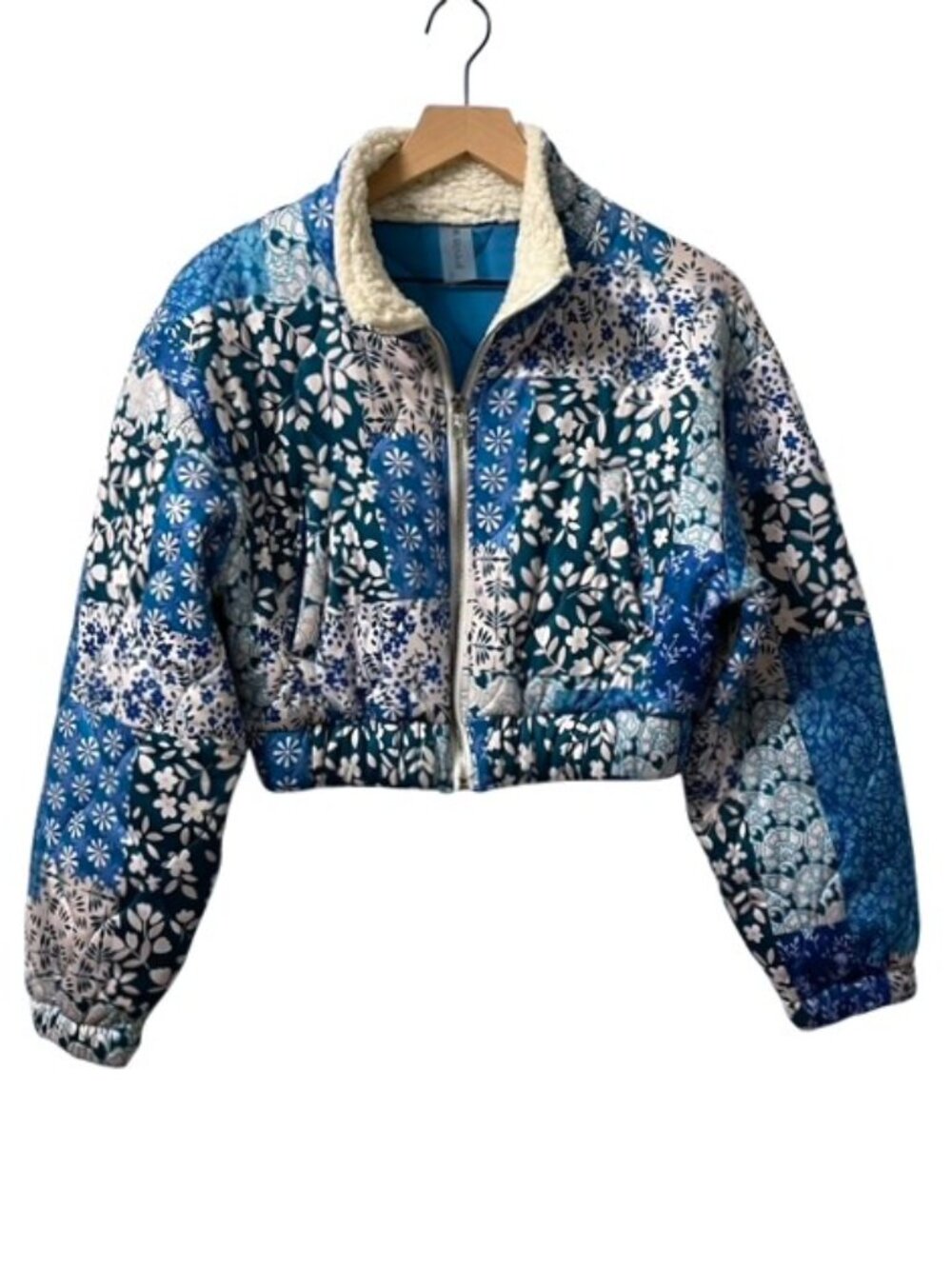 NWOT AS Revival Cropped Floral Patchwork Jacket Blue Green Size Large